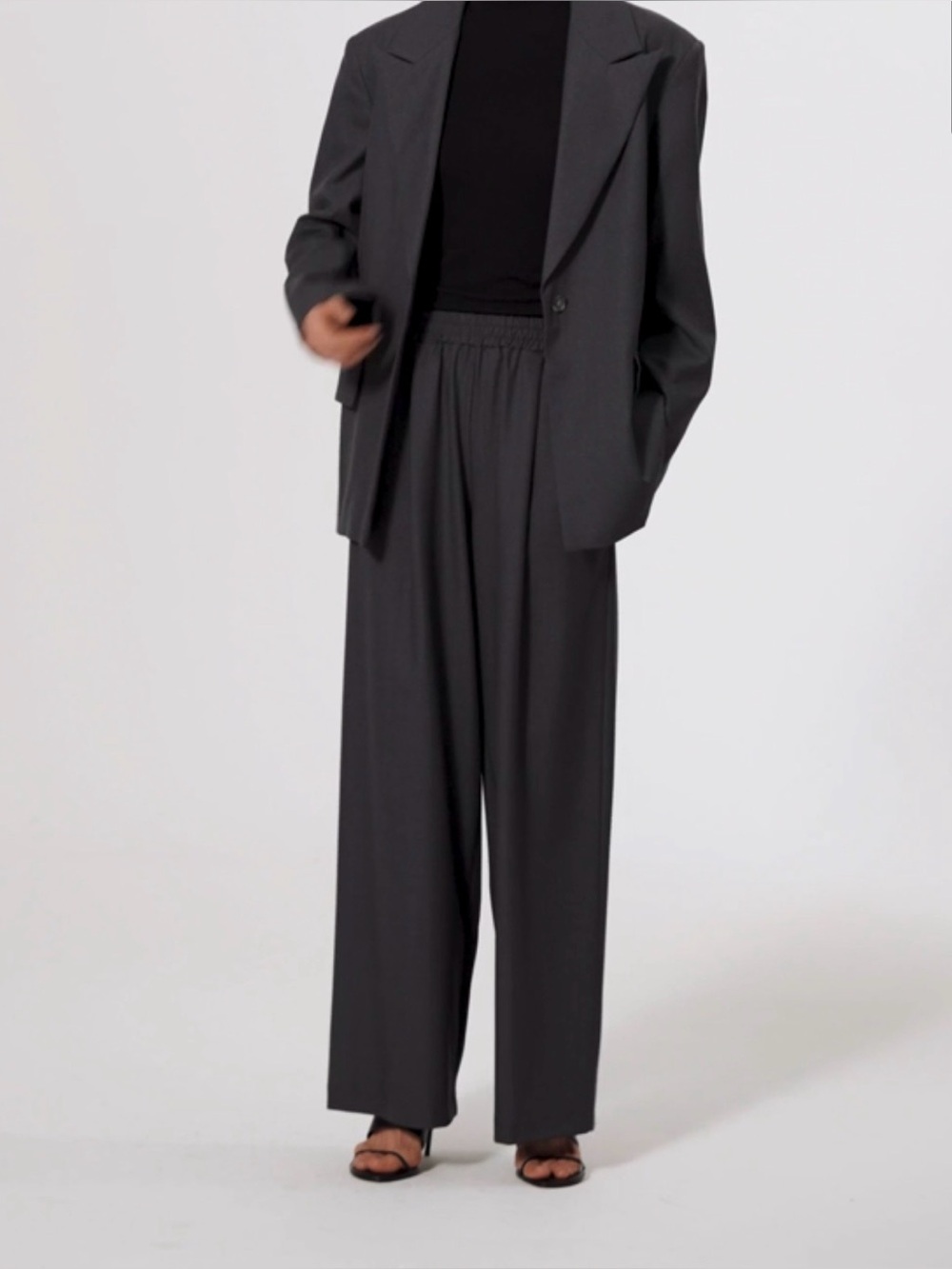 LEBRAND Wide-leg 100% wool trousers in gray • Size: M/L •  New $290USD